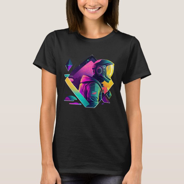 Astronaut in Space Aesthetic Wave Planet Eclipse   T Shirt (Framsida)