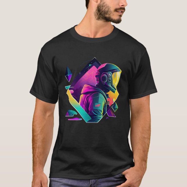 Astronaut in Space Aesthetic Wave Planet Eclipse   T Shirt (Framsida)