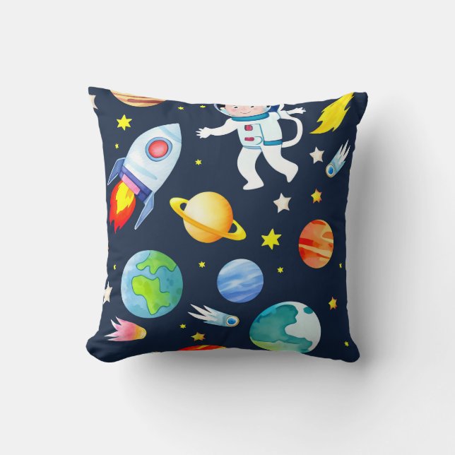 Astronaut in Space Planets and Rockets Pattern Kudde (Framsida)