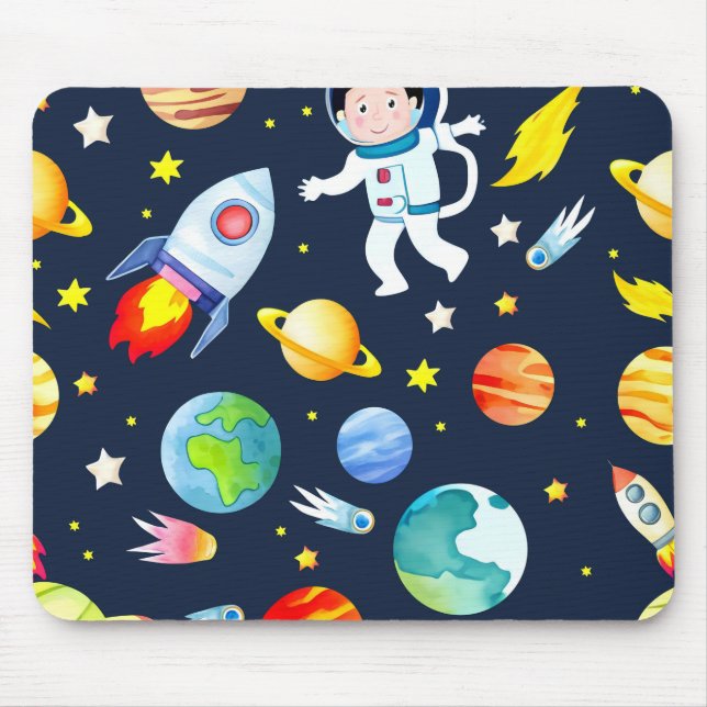 Astronaut in Space Planets and Rockets Pattern Musmatta (Framsidan)