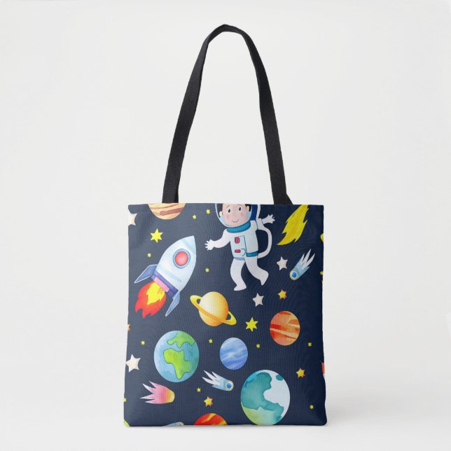 Astronaut in Space Planets and Rockets Pattern Tygkasse (Framsida)