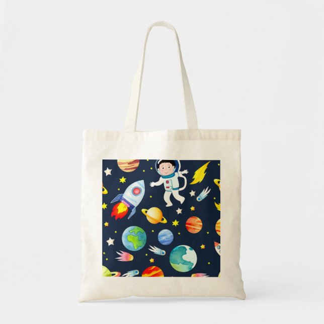 Astronaut in Space Planets and Rockets Pattern Tygkasse (Framsidan)