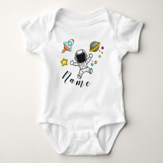 Astronaut in space with babies name t shirt