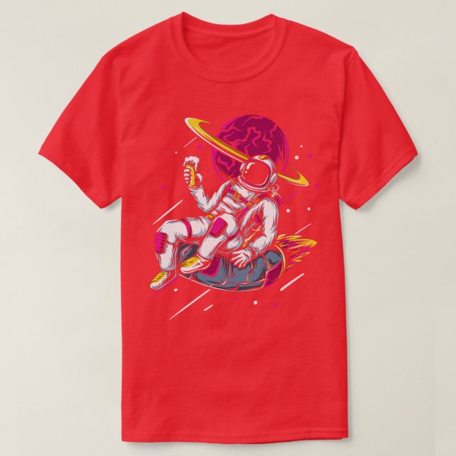 Astronaut Inner Tube Drinking Lounging Rymden T Shirt (Design framsida)