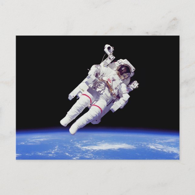 Astronaut Jetpack Rymdpromenad Jordens Omloppsbana Vykort (Framsida)