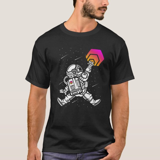 Astronaut Jump HEX Coin to Måne Crypto Token W T Shirt (Framsida)