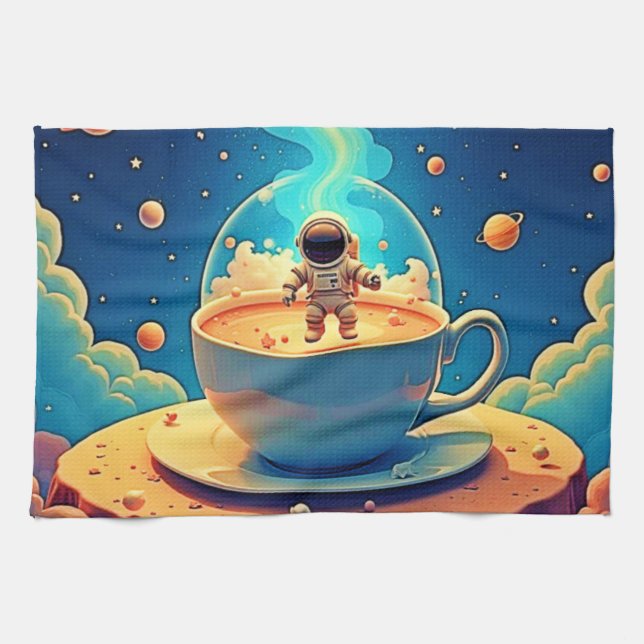 Astronaut Kaffe Rymd Konst Kökshandduk (Horisontell)