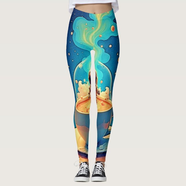 Astronaut Kaffe Rymdkonst Leggings (Framsida)