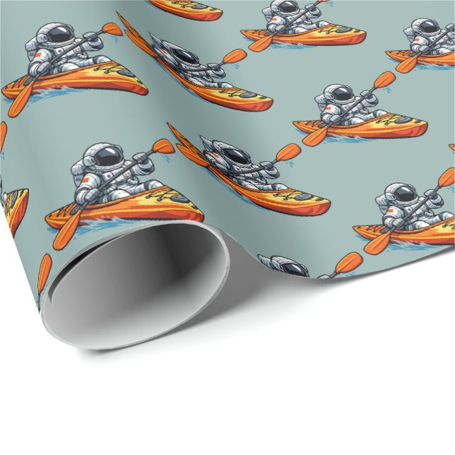 . Astronaut Kanot paddling Presentpapper (Rullad Hörn)