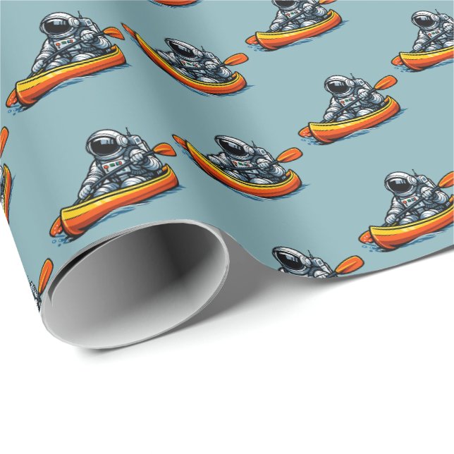 Astronaut Kanotpaddling Presentpapper (Rullad Hörn)