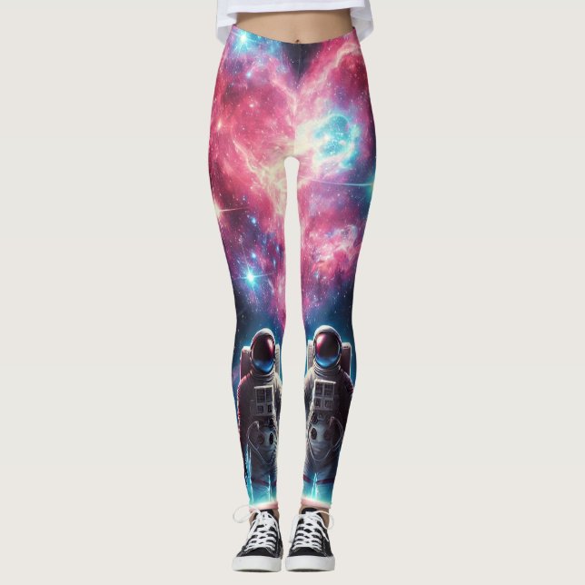 Astronaut Kärlek Galaxy Print Leggings (Framsida)