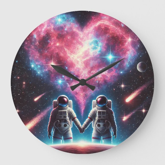 Astronaut Kärlek Galaxy Wall Clock Stor Klocka (Framsida)