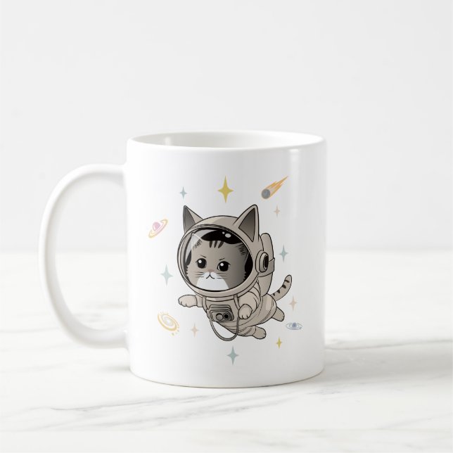 Astronaut Kat i Space Cute Cat Kaffemugg (Vänster)