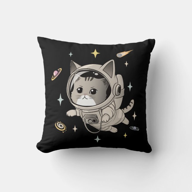 Astronaut Kat i Space Cute Cat Kudde (Framsida)