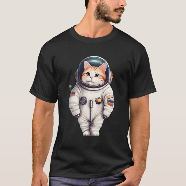 Astronaut Kat Kitten Us Flagga Astronomy Space Sci T Shirt (Framsida)