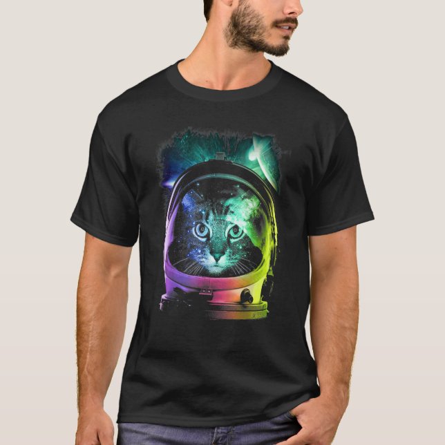 Astronaut Kat Space Katt För manar kvinnor barn T Shirt (Framsida)