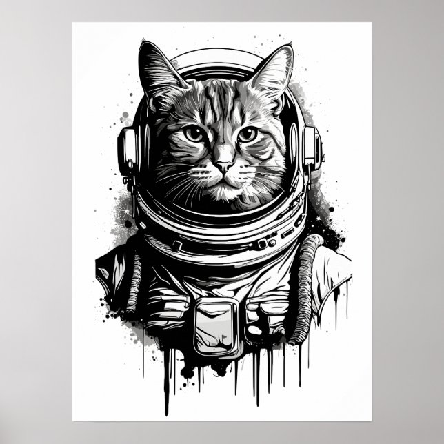 Astronaut Kat Tatuering Konst Poster (Framsidan)