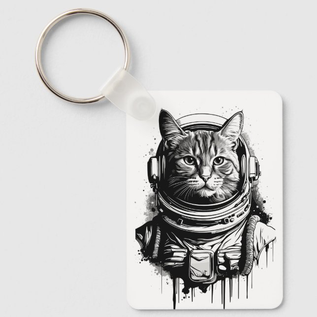 Astronaut Kat Tintkonst Nyckelring (Framsida)