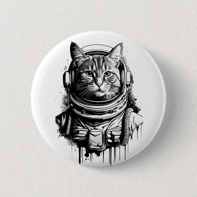 Astronaut Katt Bläck Konst Knapp (Framsida)