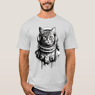 Astronaut Katt Bläck Konst T Shirt