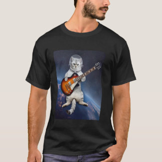 Astronaut Katt Flytande i Rymden Spelar Gitarr Kat T Shirt