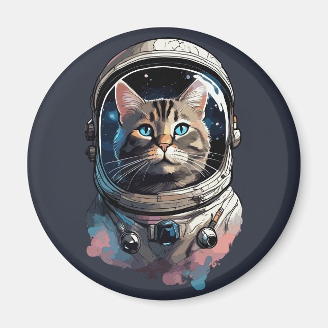 Astronaut Katt I Rymden Akvarell Konst Magnet (Framsidan)