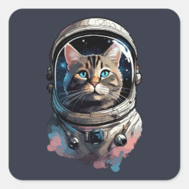 Astronaut Katt I Rymden Vattenfärgskonst Fyrkantigt Klistermärke