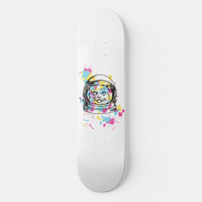 Astronaut Katt Illustration Mini Skateboard Bräda 18,5 Cm (Framsida)