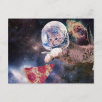 Astronaut katt jagar en pizzaslice