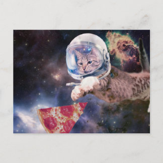 Astronaut katt jagar en pizzaslice vykort