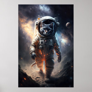 Astronaut Katt Konsttryck Roligt Djur i Rymden Poster