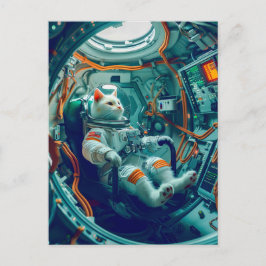 Astronaut Katt på ett Uppdrag Genom det Endlösa Ga Helg Vykort