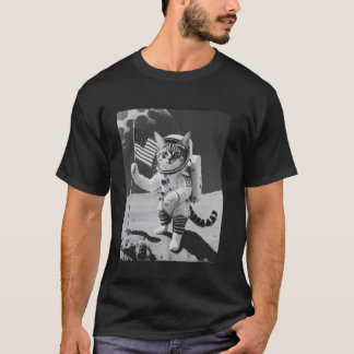 Astronaut Katt Plantering USA:s Amerikanska Flagga T Shirt