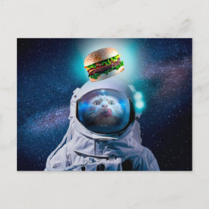 Astronaut-katt som önskar en hamburgare vykort
