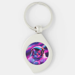 astronaut-katt swirl silverfärgad nyckelring