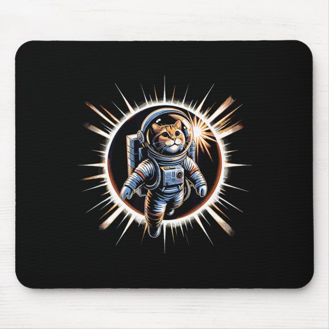 Astronaut Katt Total Solförmörkelse Illustration Musmatta (Framsidan)