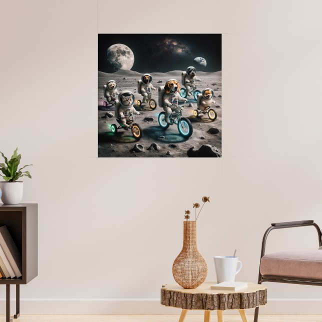 astronaut-katter och hundar på måne poster (Vardagsrum 3)