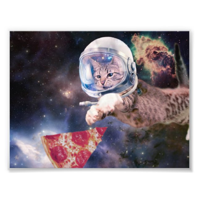 Astronaut-kattjakt på ett pizzasuccat fototryck (Framsidan)