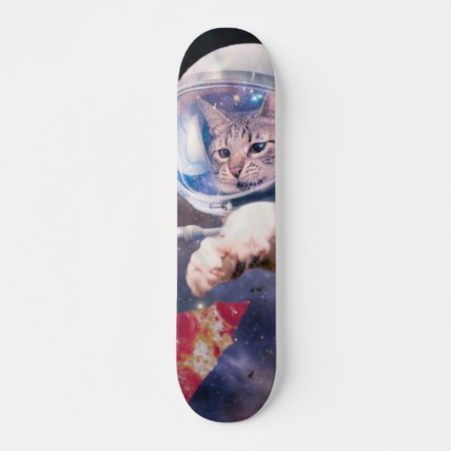 Astronaut-kattjakt på ett pizzasuccat mini skateboard bräda 18,5 cm (Framsida)