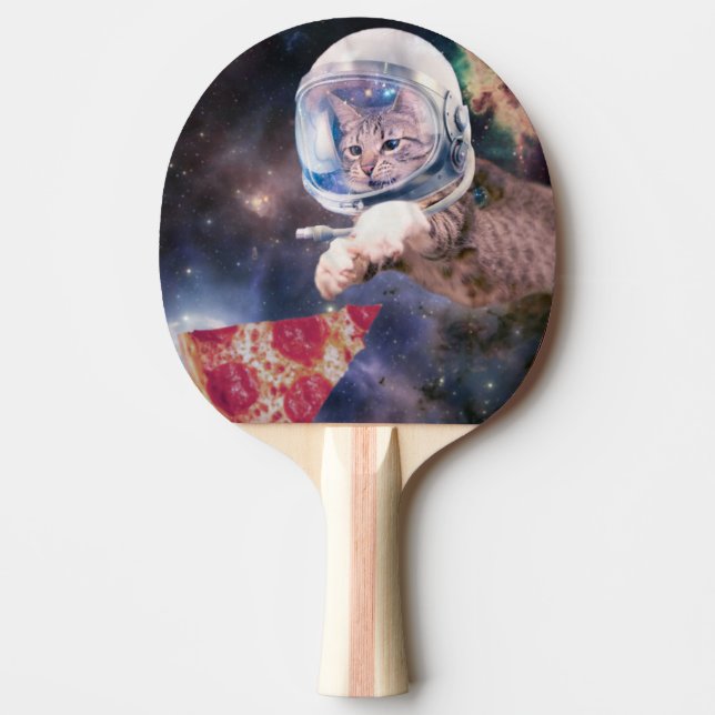 Astronaut-kattjakt på ett pizzasuccat pingisracket (Framsidan)