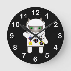 Astronaut Kattunge Rund Klocka