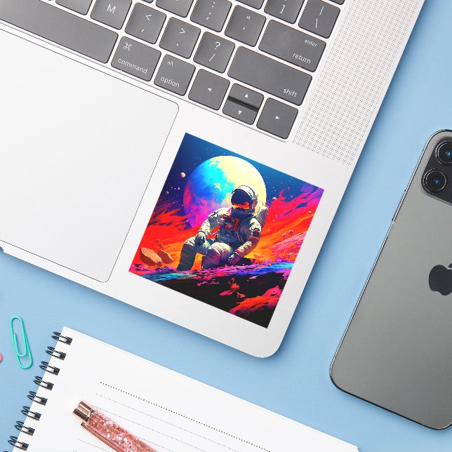 Astronaut Klistermärken (Laptop med iPhone)