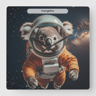Astronaut Koala Rymd Surreal Djur Anpassad Fyrkantig Klocka
