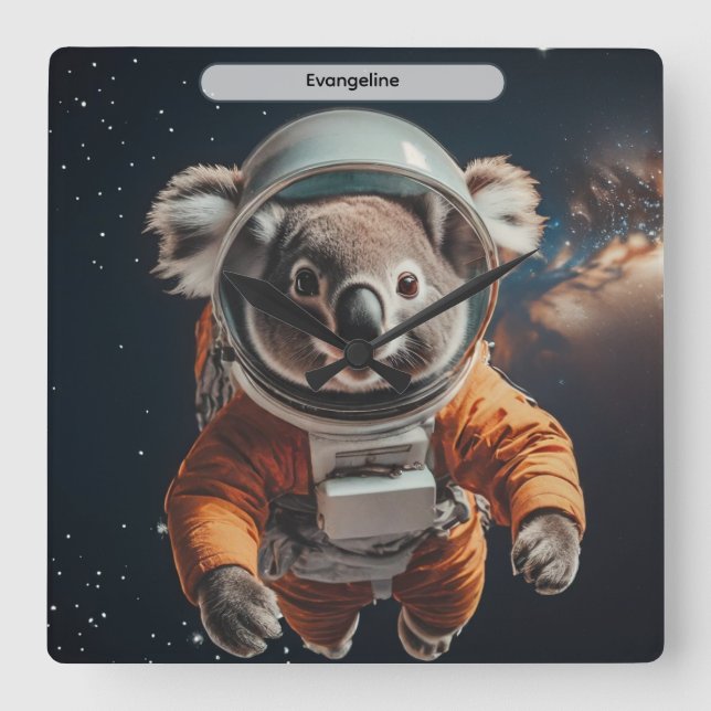 Astronaut Koala Rymd Surreal Djur Anpassad Fyrkantig Klocka (Framsida)