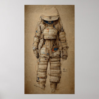 Astronaut kostym, sketche Leonardo da Vinci stil Poster