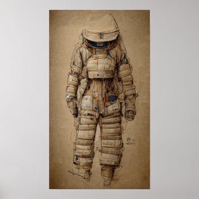 Astronaut kostym, sketche Leonardo da Vinci stil Poster (Framsidan)