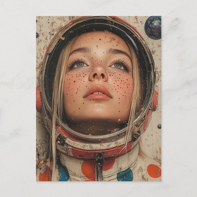 astronaut kvinna vykort (Framsida)