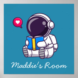 Astronaut läser bok söta barnrum poster