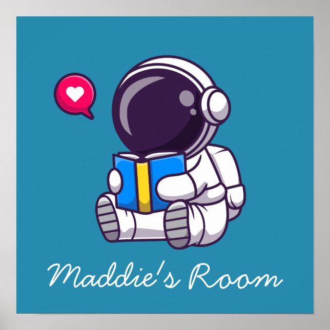 Astronaut läser bok söta barnrum poster (Framsidan)