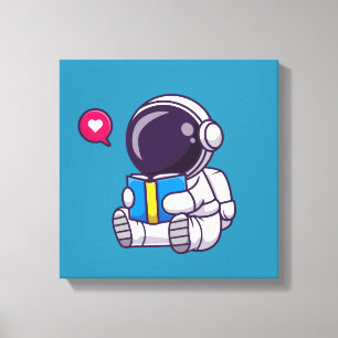 Astronaut läser söta barn i bok canvastryck